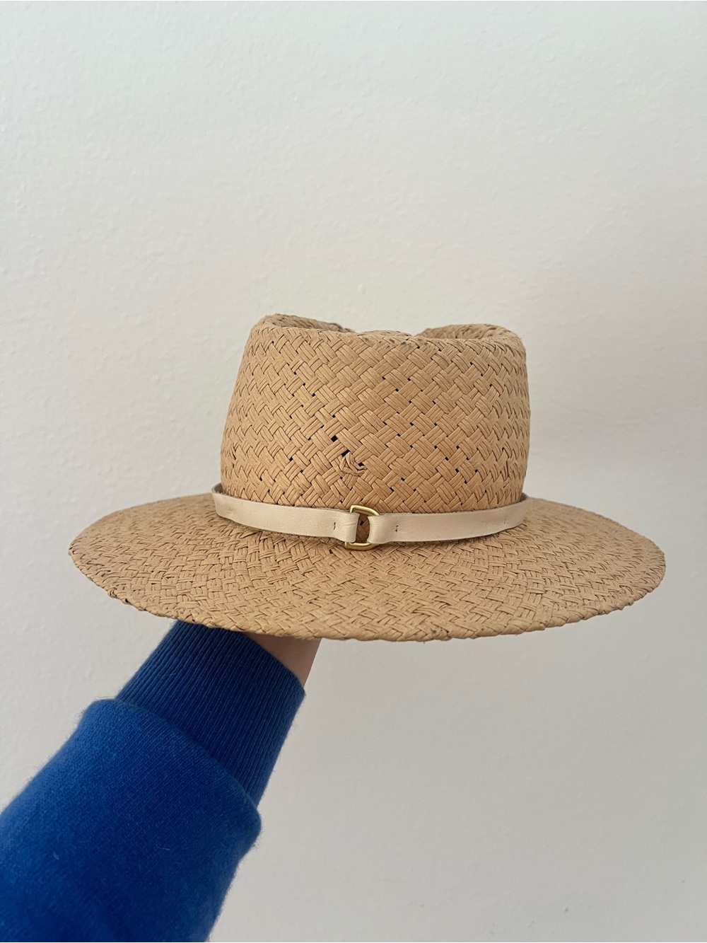 Janessa Leone Natural Straw Fedora with Cream Leathet Band